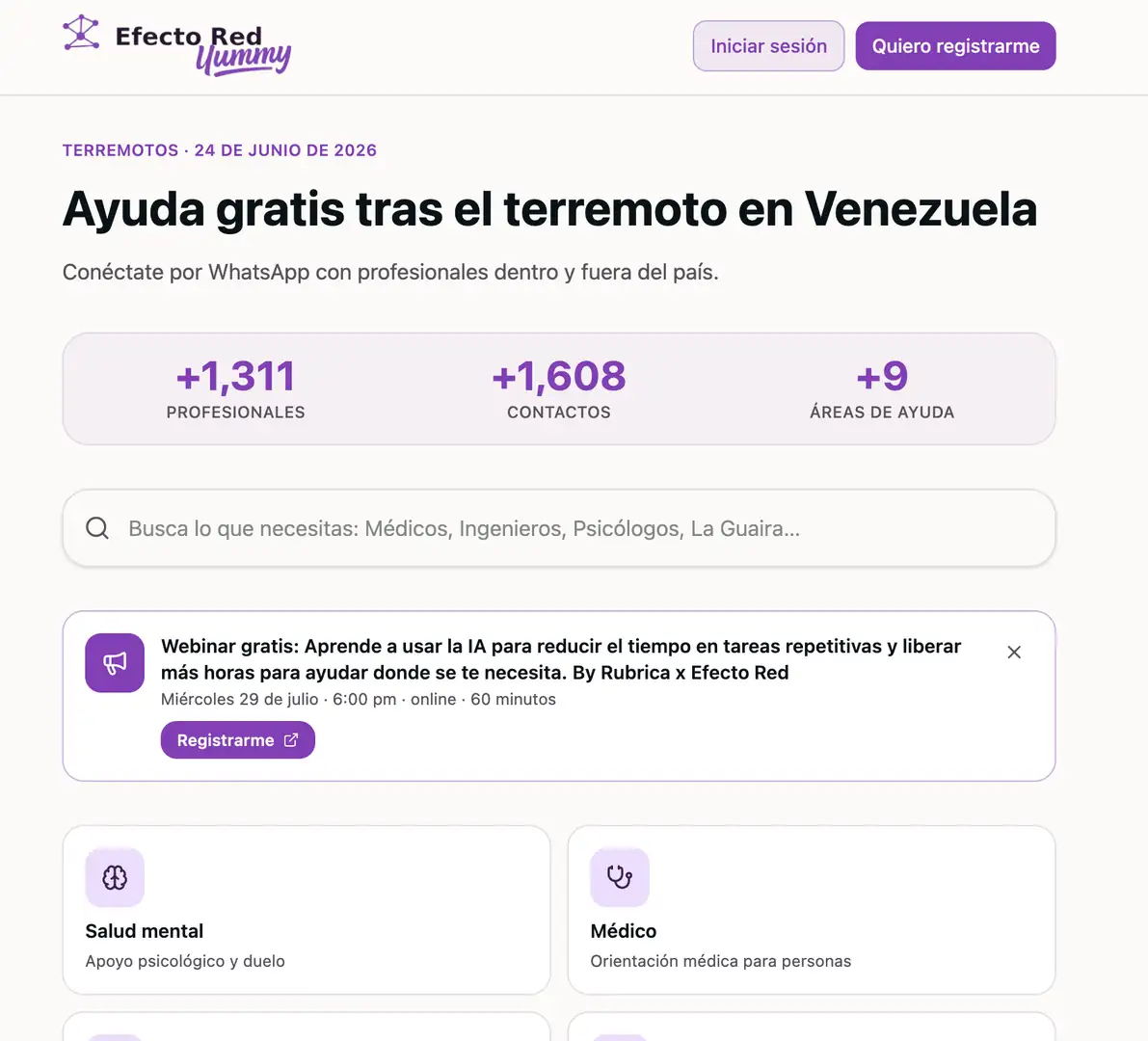 Efecto Red y Yummy conectan ayuda profesional gratuita con personas afectadas en Venezuela